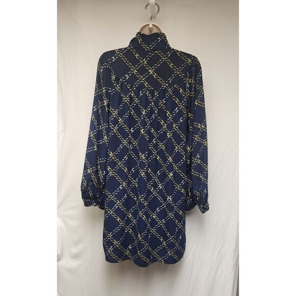 WHO WHAT WHERE Blue/Gold Chain Print Long Sleeve High Collar Dress Size XS - Picture 7 of 10